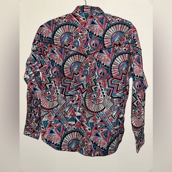 Wrangler vintage retro geometric button front padded shoulder western blouse S - Picture 6 of 8